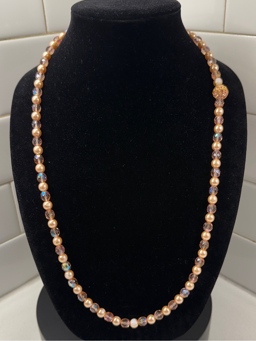 Beaded Statement Necklace in Pink & Gold